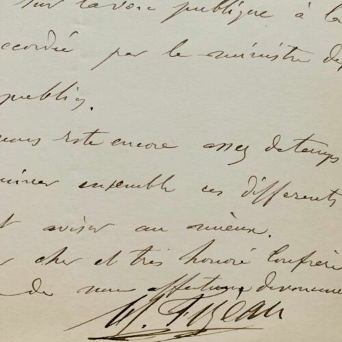 Belle lettre de l'astronome Hippolyte Fizeau sur l'inauguration de la statue de Le Verrier