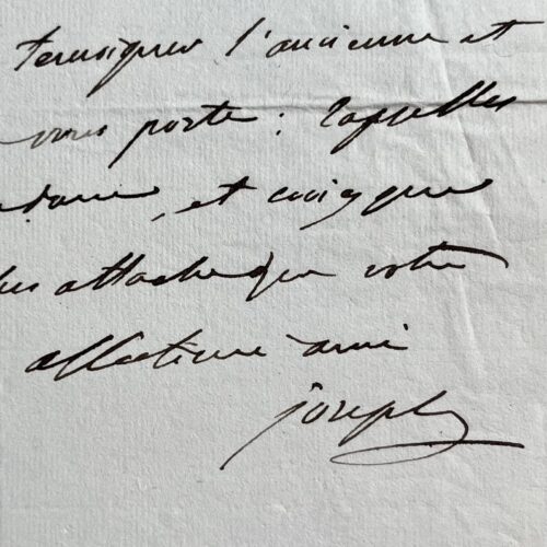 Affectueuse lettre autographe du Roi de Naples, Joseph Bonaparte