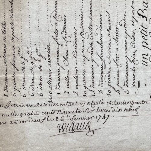 Inventaire des marchandises chargées sur un navire à Bordeaux pour la Louisiane, en 1747.
