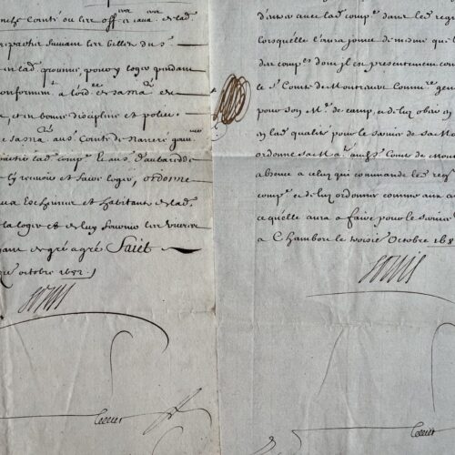 Deux lettres de Louis XIV (secrétaire) écrites du château de Chambord