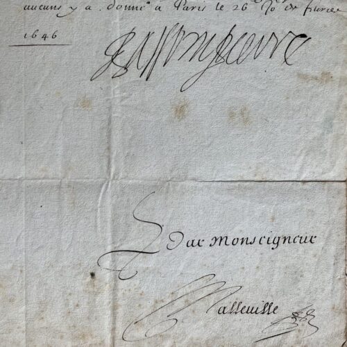 Très rare signature de Claude de Malleville, l'un des membres fondateurs de l'Académie française