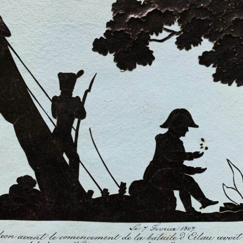 Magnífica serie de 5 escenas en silueta que ilustran a Napoleón y episodios del Imperio