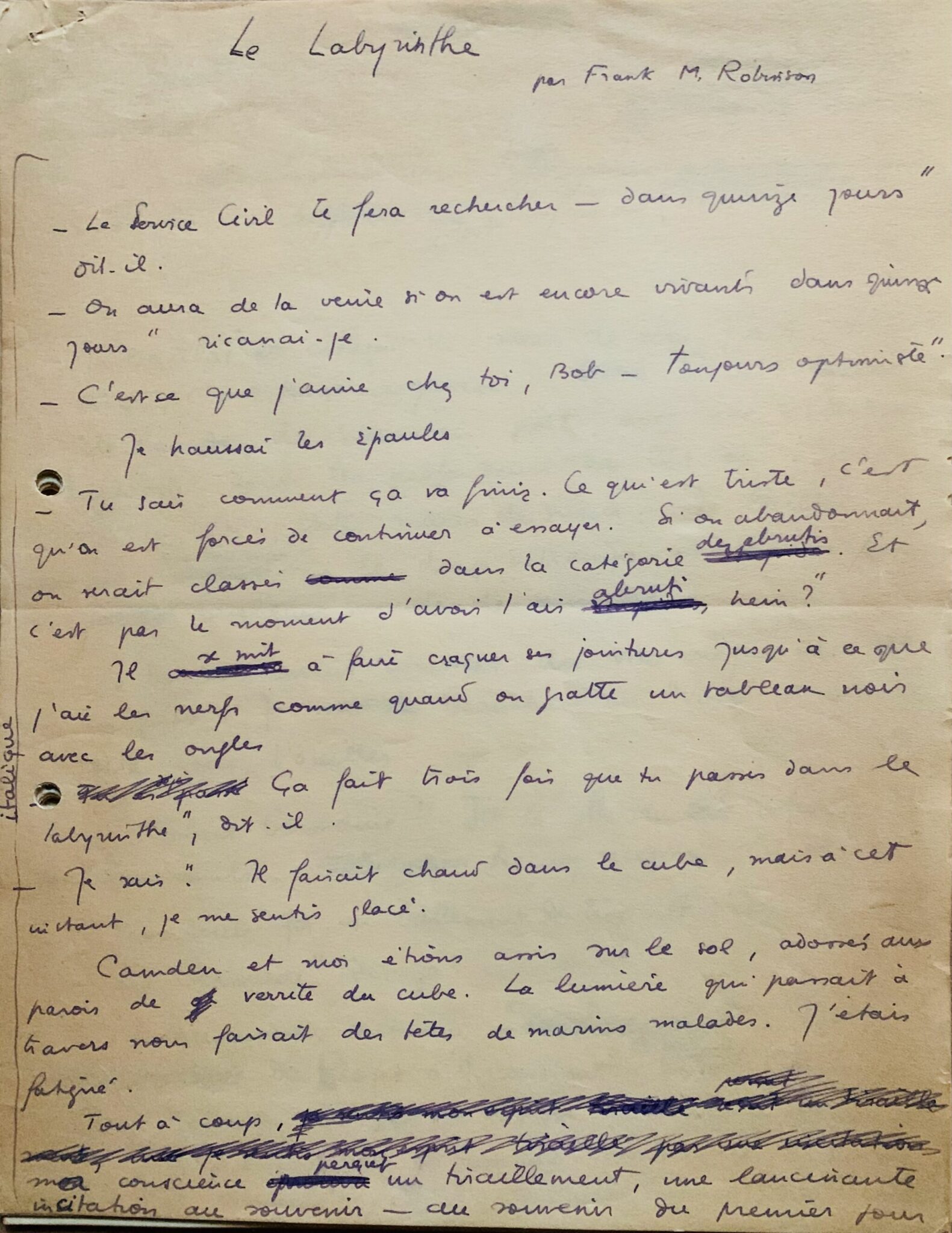 Important manuscrit de Boris Vian : traduction d’une oeuvre de science-fiction de Frank M. Robinson