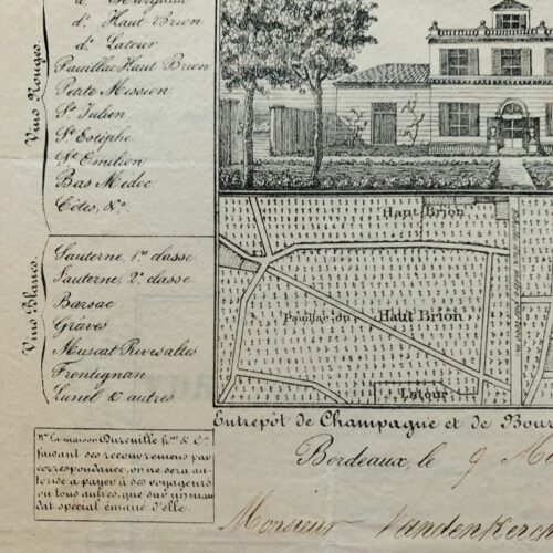 Lettre avec bel en-tête gravé du marchand de vins bordelais de Haut-Brion, Dureuille frères