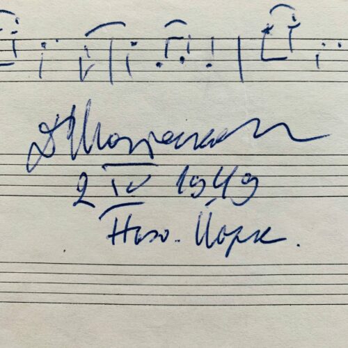 Portée musicale signée de Dmitri Chostakovitch, écrite à New York en 1949