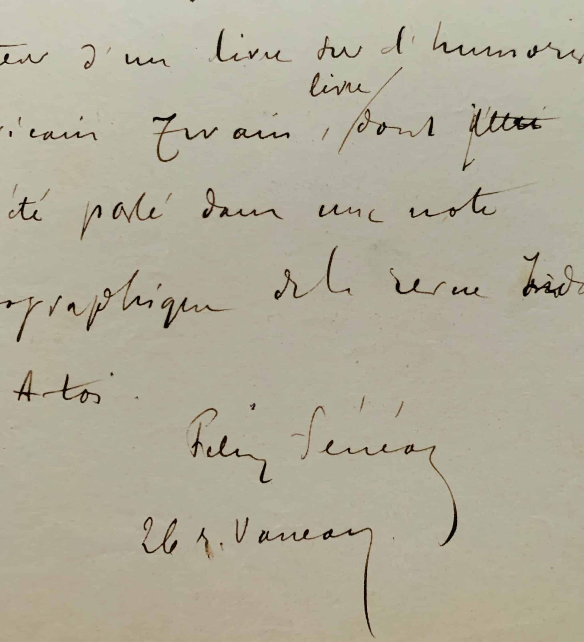 Félix Fénéon transmet une demande de Willy