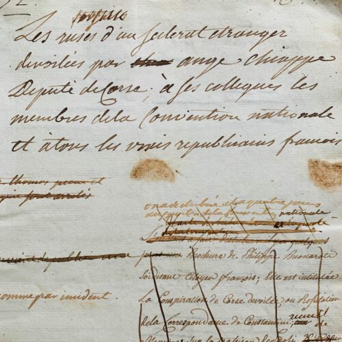 Violent manuscrit de 24 pages d'Ange Chiappe dénonçant Philippe Buonarroti