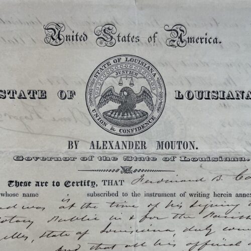 1844 : document signé par Alexandre Mouton, gouverneur de Louisiane