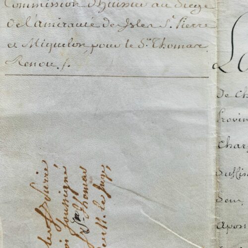 Un nouvel huissier nommé à l'amirauté de Saint-Pierre-et-Miquelon en 1789