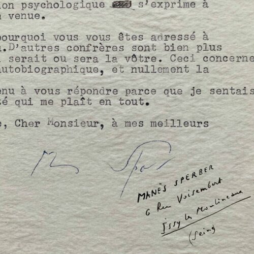 Manès Sperber donne son avis sur la valeur littéraire d'un manuscrit