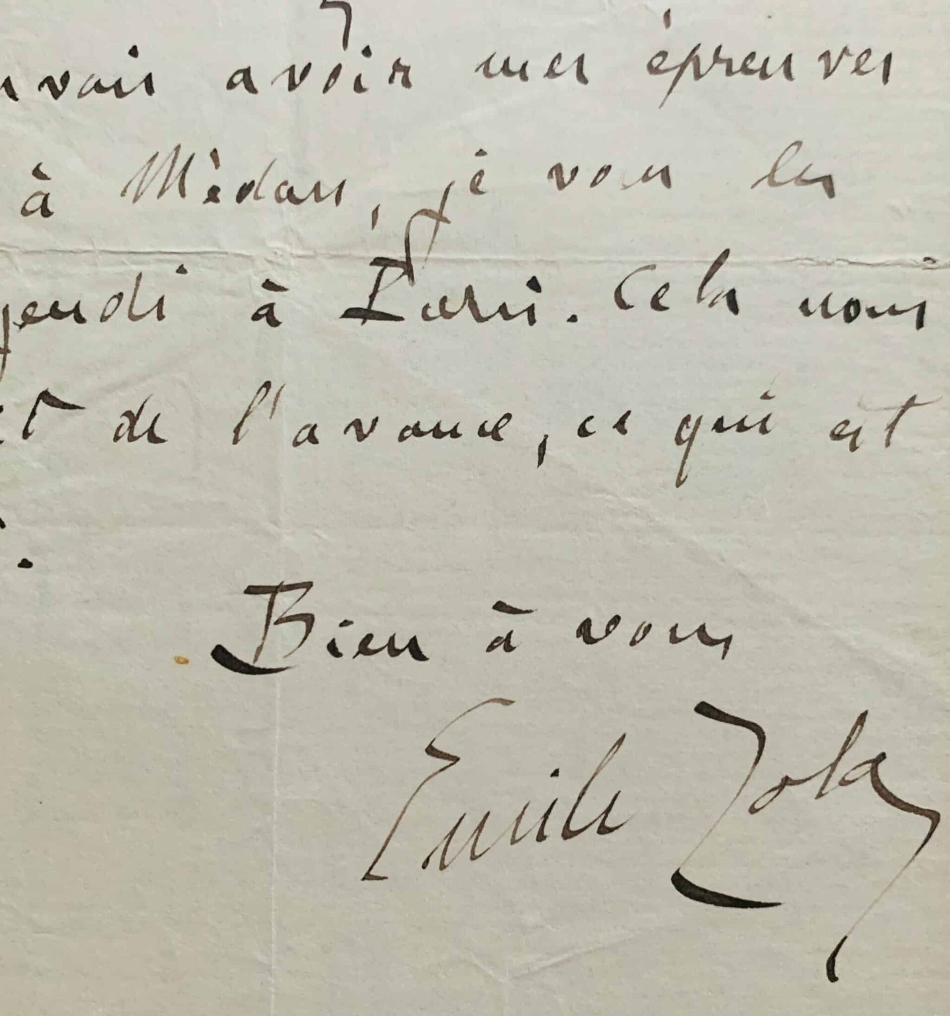 Belle lettre d’Émile Zola sur la publication de Pot-Bouille