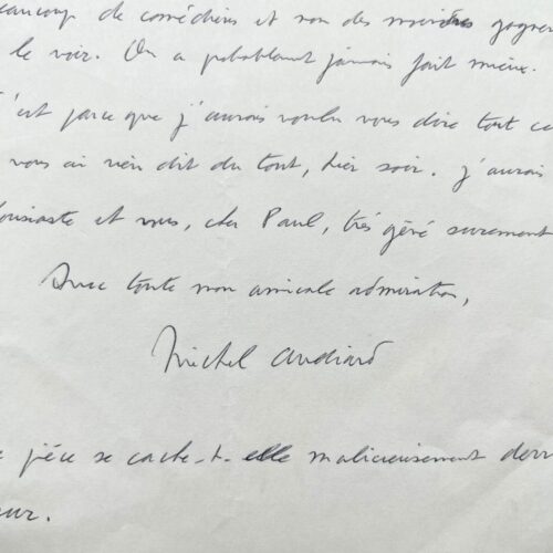 Exceptionnelle lettre de Michel Audiard à Paul Meurisse, sur Don Juan aux enfers