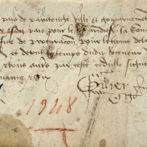 Rare pièce signée par le représentant du roi Charles VII à La Rochelle