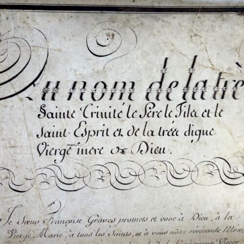Très belle profession de foi calligraphiée de soeur Françoise Graves pour son entrée dans un cloître bordelais
