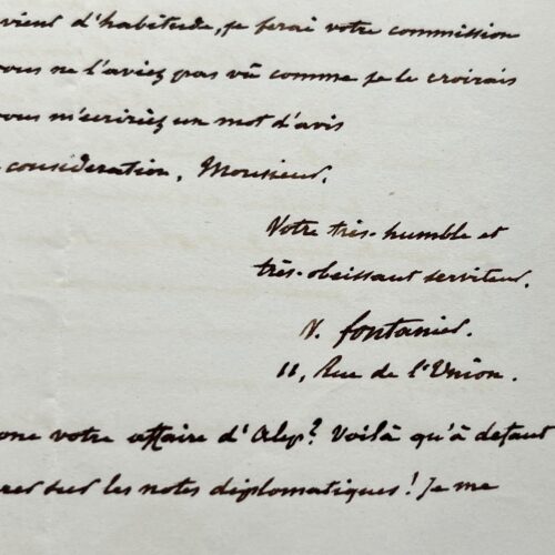 Belle lettre du naturaliste et diplomate Victor Fontanier sur l’Académie française, F. de Lesseps & Alep