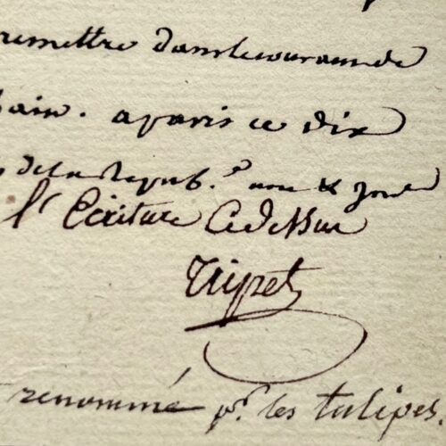 Rare billet signé par le grand jardinier et fleuriste, spécialiste des tulipes, Jacques Tripet
