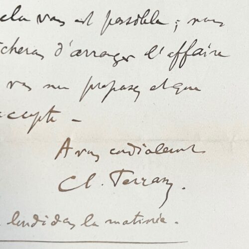 Ensemble de 4 lettres de Claude Terrasse, adressées à Marcel Réja