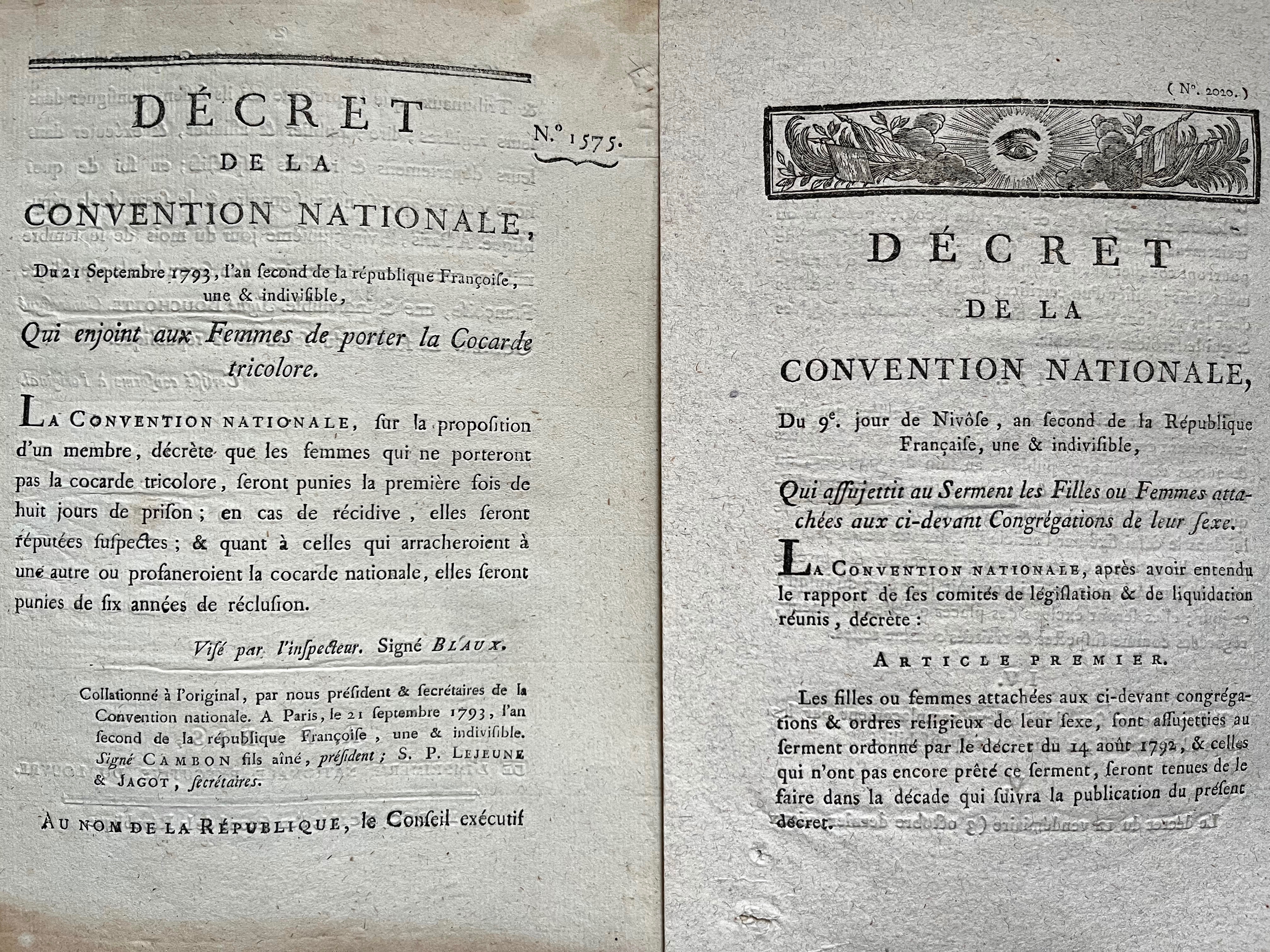 Deux imprimés révolutionnaires relatifs aux femmes