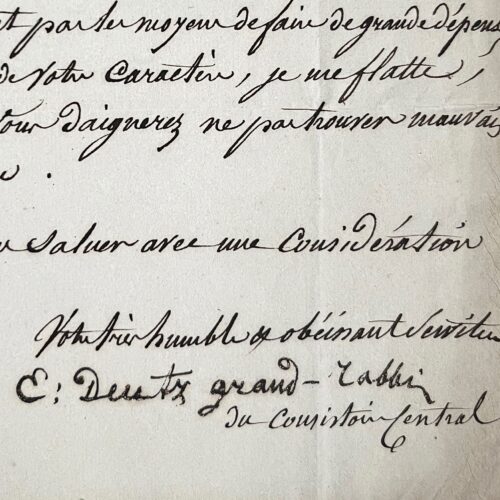 Lettre signée du grand-rabbin Emmanuel Deutz