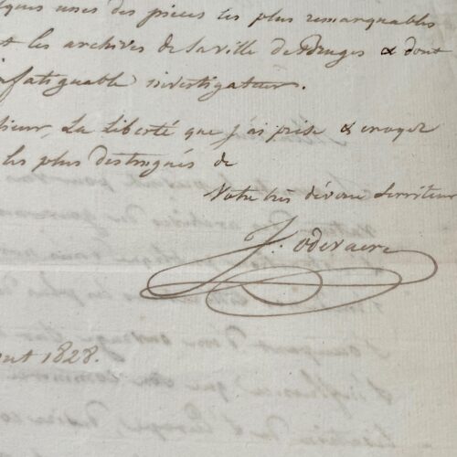 Lettre du peintre néoclassique flamand Joseph-Denis Odevaere, élève de David