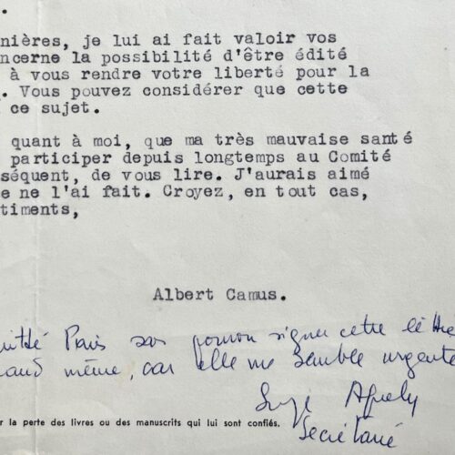 Albert Camus justifie la prise de décision de Gallimard auprès de l'écrivain indépendantiste Jean-Pierre Millecam