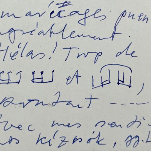 Rare lettre de György Ligeti sur Astor Piazzolla et le tango, illustrée de 2 portées musicales