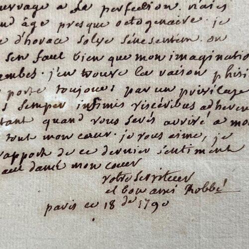 Lettre du poète libertin Robbé de Beauveset à Baculard d'Arnaud