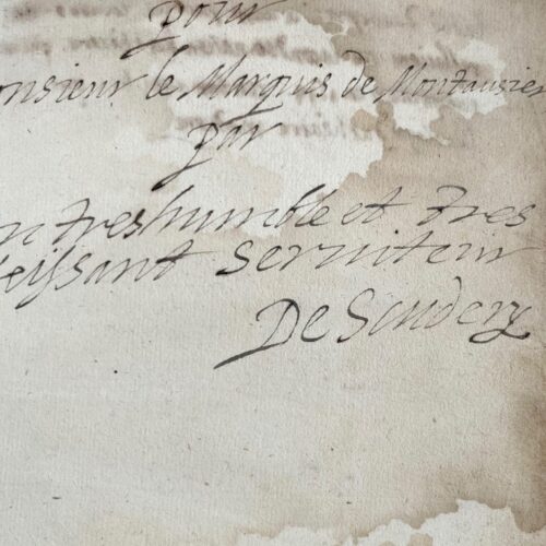 Rare feuillet autographe de dédicace de Georges de Scudéry au marquis de Montausier