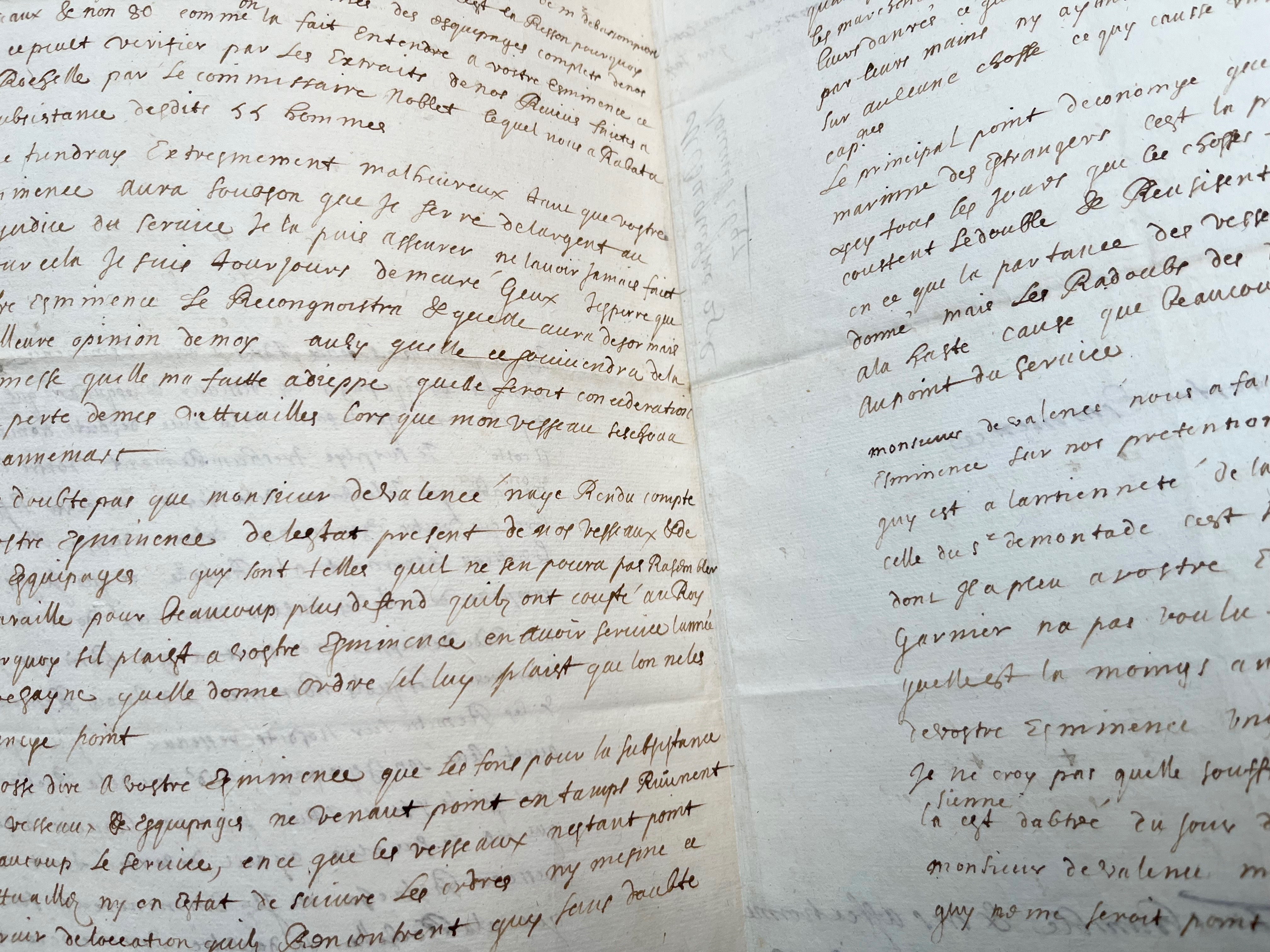Exceptionnelle lettre d’Abraham Duquesne adressée au cardinal Mazarin