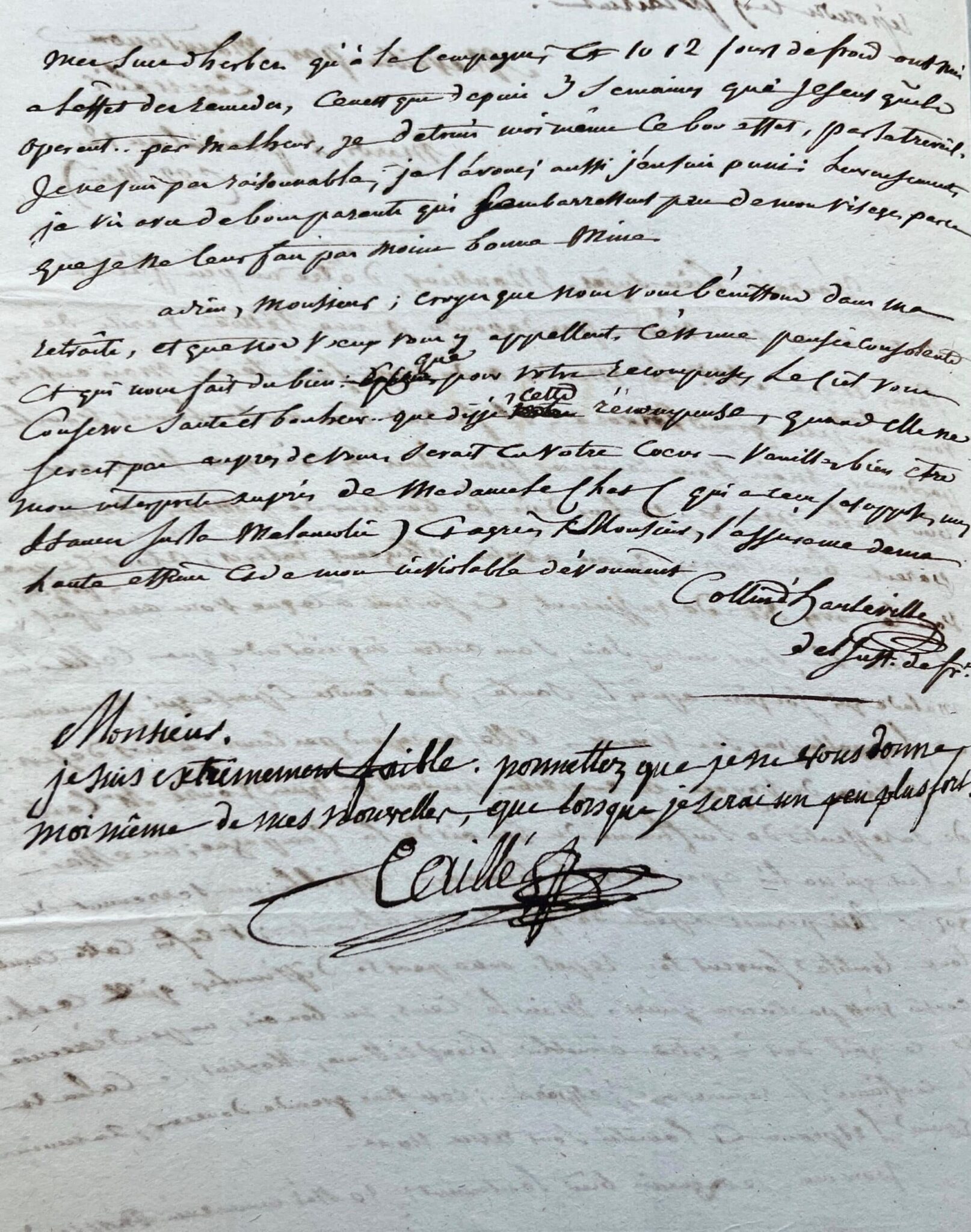 Belle lettre de remerciements de Collin d’Harleville, écrite de sa propriété de Mévoisins