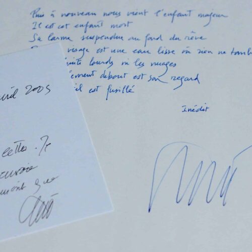 Poème autographe signé du grand poète libanais, Salah Stétié "Cet enfant contre mon cœur, qui le connaît ?"