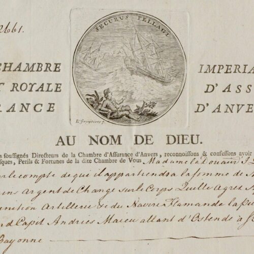Un pregevole contratto di assicurazione marittima di Anversa, datato 1769, per un viaggio da Ostenda a San Sebastián