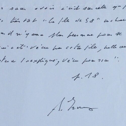 Copie de la main d'Annie Ernaux d'un extrait de son ouvrage autobiographique Mémoire de fille
