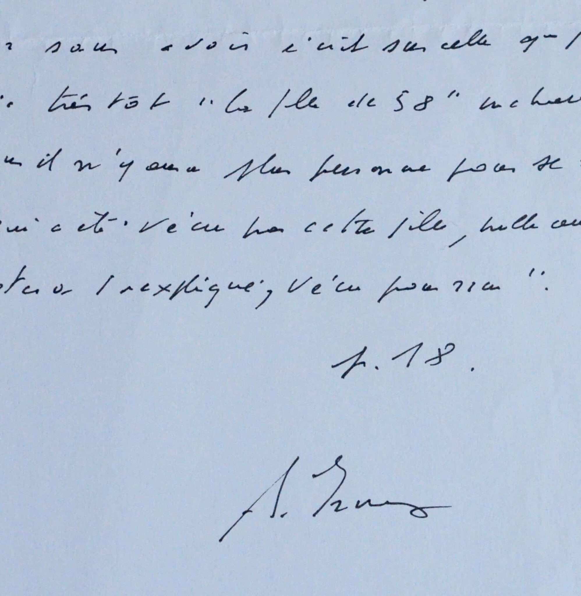 Handschriftliche Kopie von Annie Ernaux eines Auszugs aus ihrem autobiografischen Werk Mémoire de fille (Die Geschichte eines Mädchens)