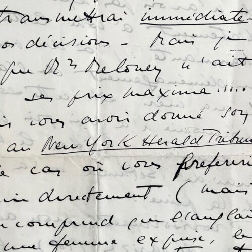 Lettre d'Ève Curie à Colette, écrite après la mort de Marie Curie, sur la grande journaliste Mrs Maloney