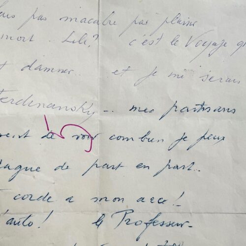 Feuillet autographe de Louis-Ferdinand Céline "C'est le Voyage qui m'a fait damner"