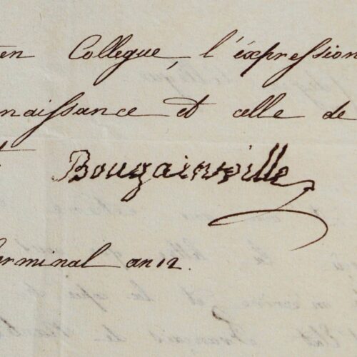 Lettera firmata dal grande navigatore Louis Antoine de Bougainville