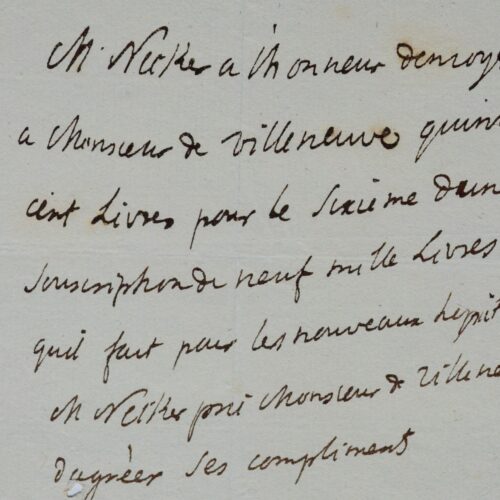 Jacques Necker participe à une souscription pour les "nouveaux hôpitaux"