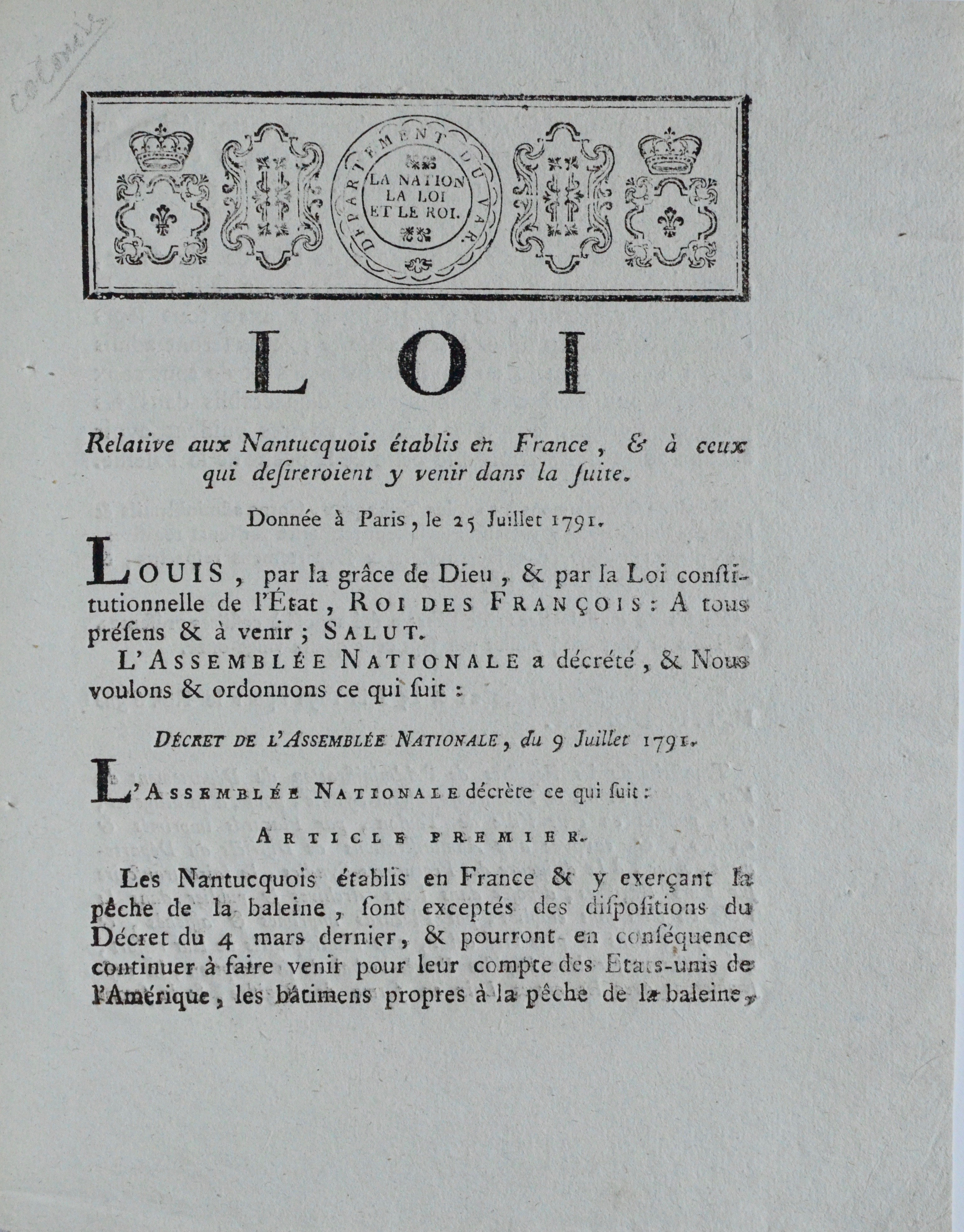 Loi relative à la pêche à la baleine des habitants de l’île de Nantucket