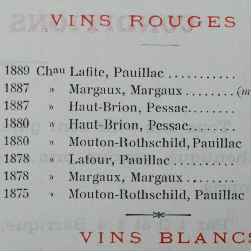 Dépliant des propriétaires-vignerons de la Gironde donnant le prix des grands crus (de 1875 à 1901)