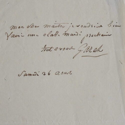 Billet du baryton Pierre-Jean Garat à Michel-Joseph Vinit