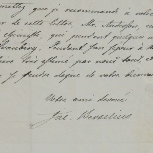 Berzelius recommande Thomas Anderson, élève de Svanberg, au chimiste Pelouze