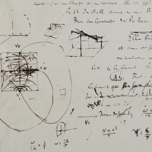 Spectaculaire page de calculs d'Henri Becquerel avec graphe et développements mathématiques