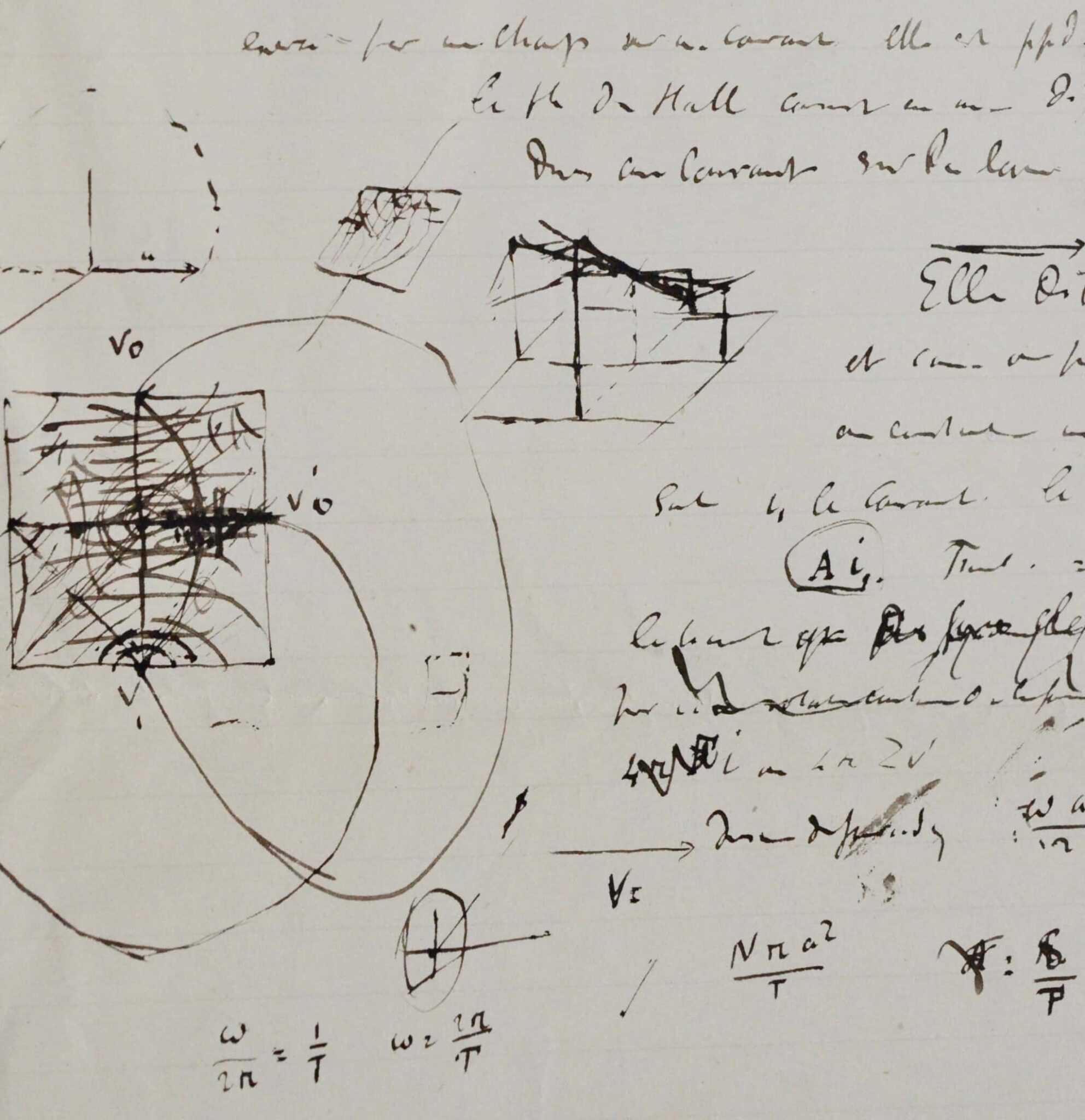 Spectaculaire page de calculs d’Henri Becquerel avec graphe et développements mathématiques