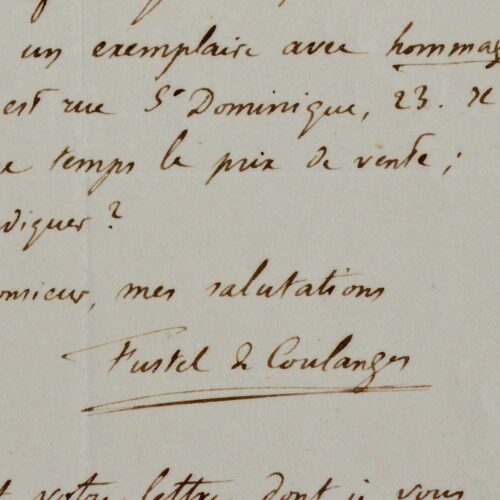 Lettre de Fustel de Coulanges sur La Cité antique