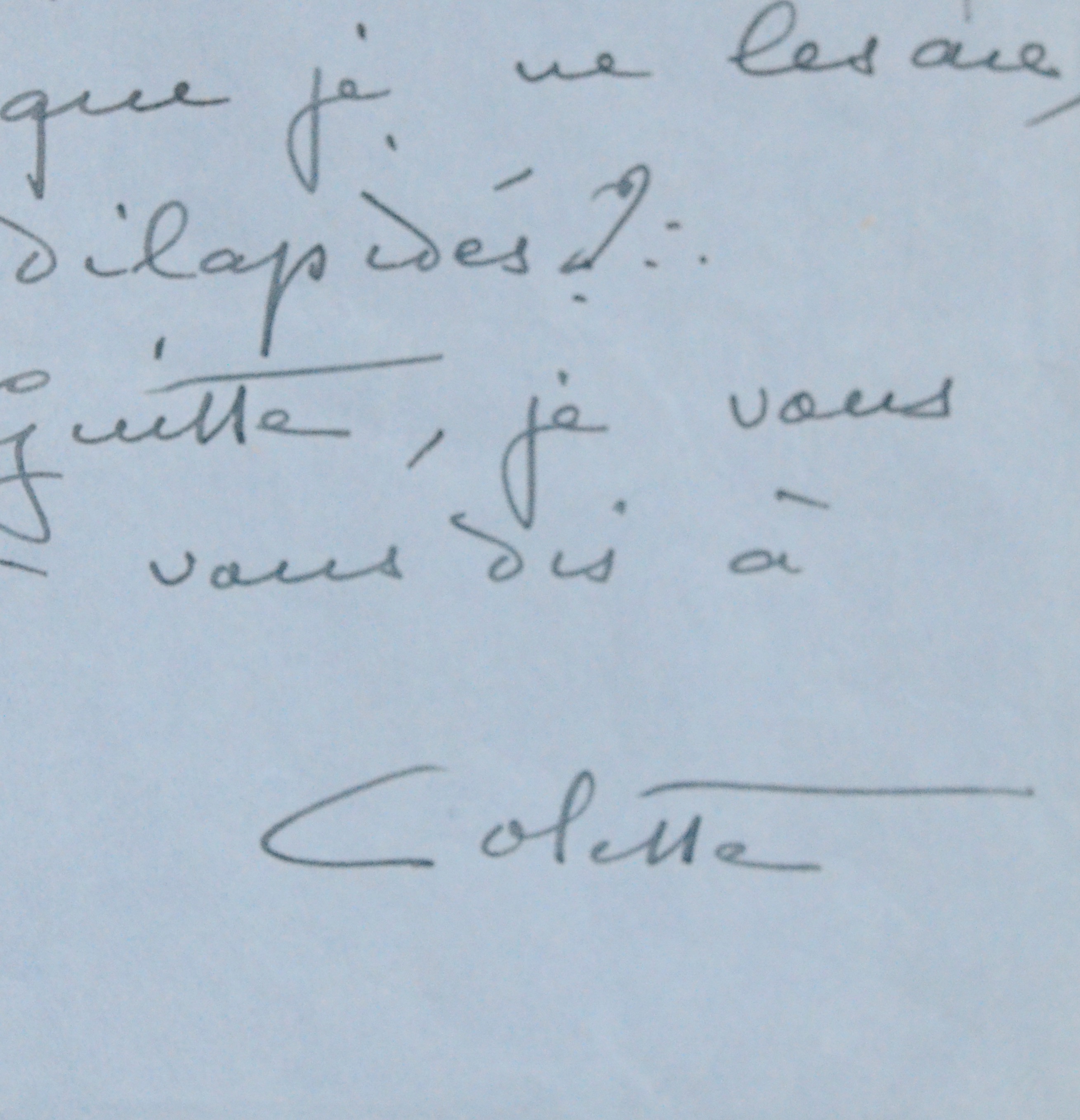 Lettre de Colette à la pianiste et compositrice Marguerite Monnot