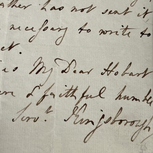 Lettre de 1792 de Robert King, 2e comte de Kingston, dit vicomte de Kingsborough