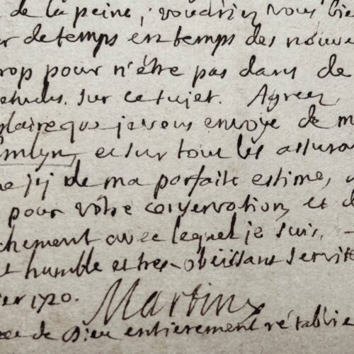 Belle et rare lettre du théologien protestant David Martin, écrite d'Utrecht en 1720