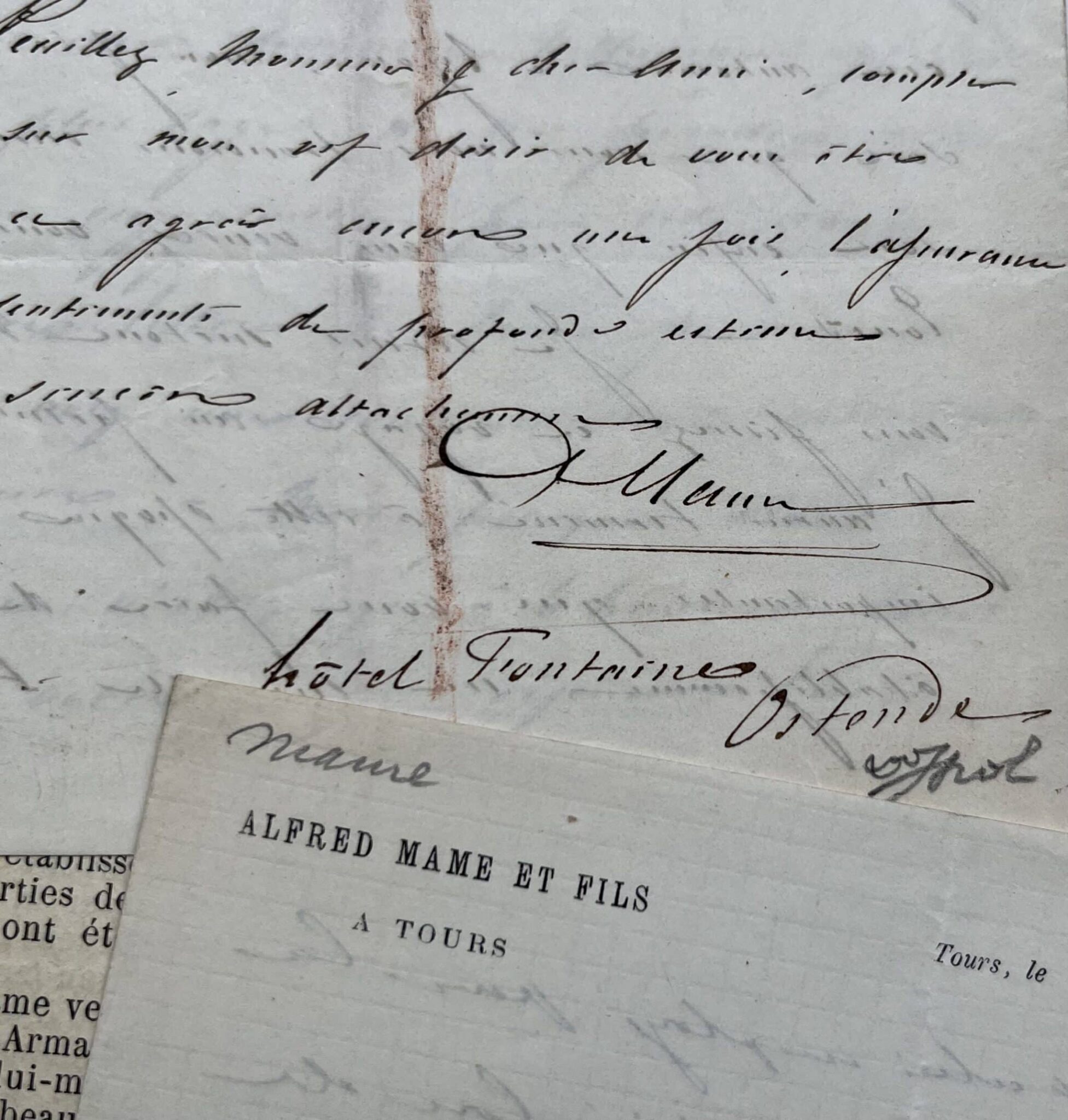 Deux lettres d’Alfred Mame sur sa maison d’édition à Tours et son travail d’éditeur