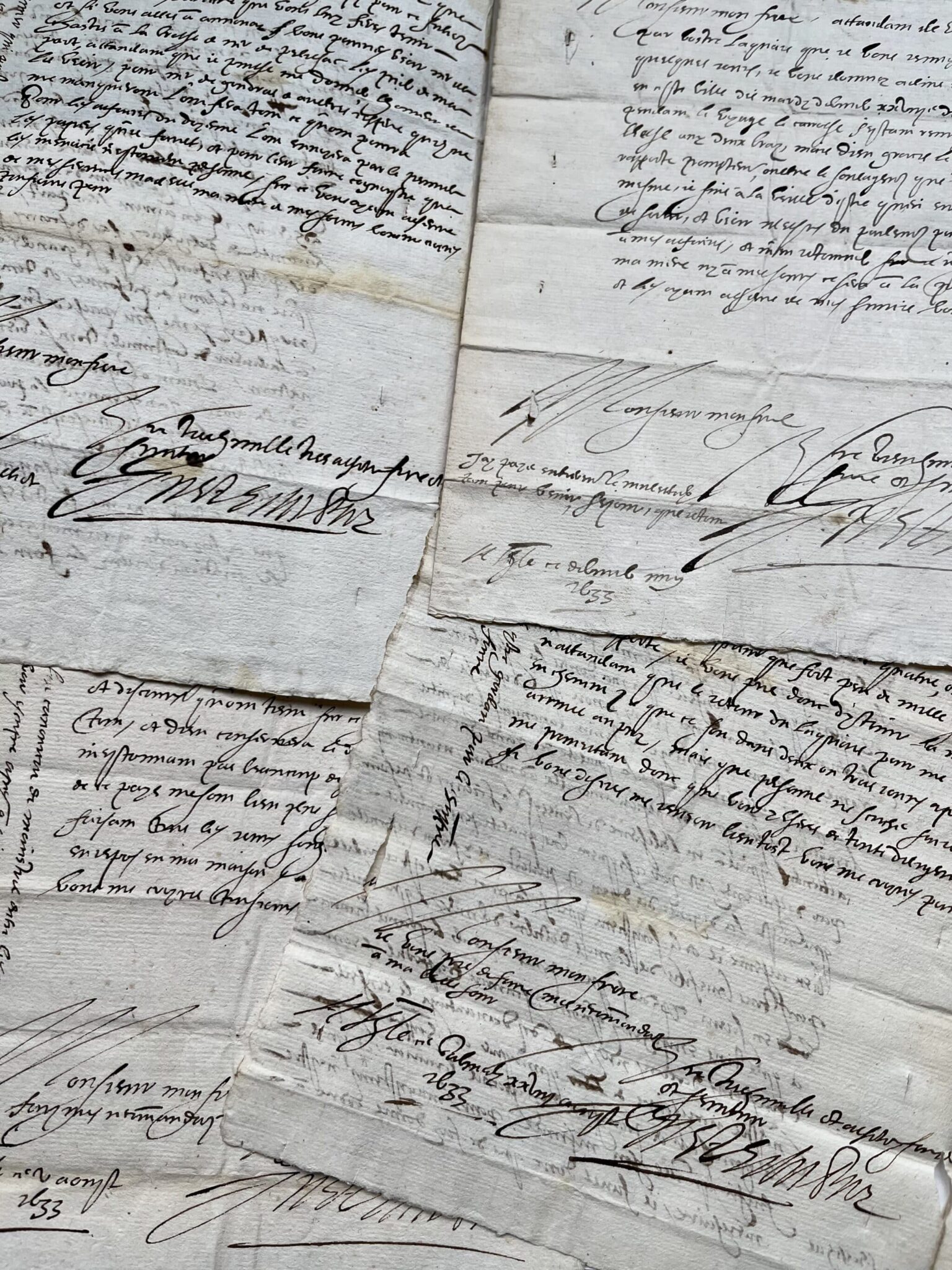 Ensemble de quatre lettres de 1633 de l’évêque du Puy-en-Velay, Just de Serres, à son frère